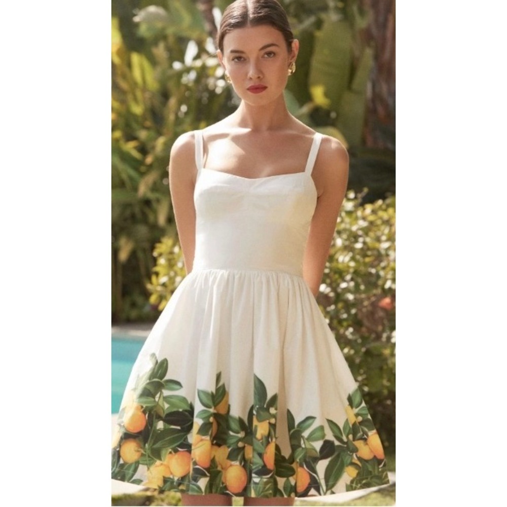 Amanda Uprichard Napoli Lemon Print Cotton Mini Dress White Size S